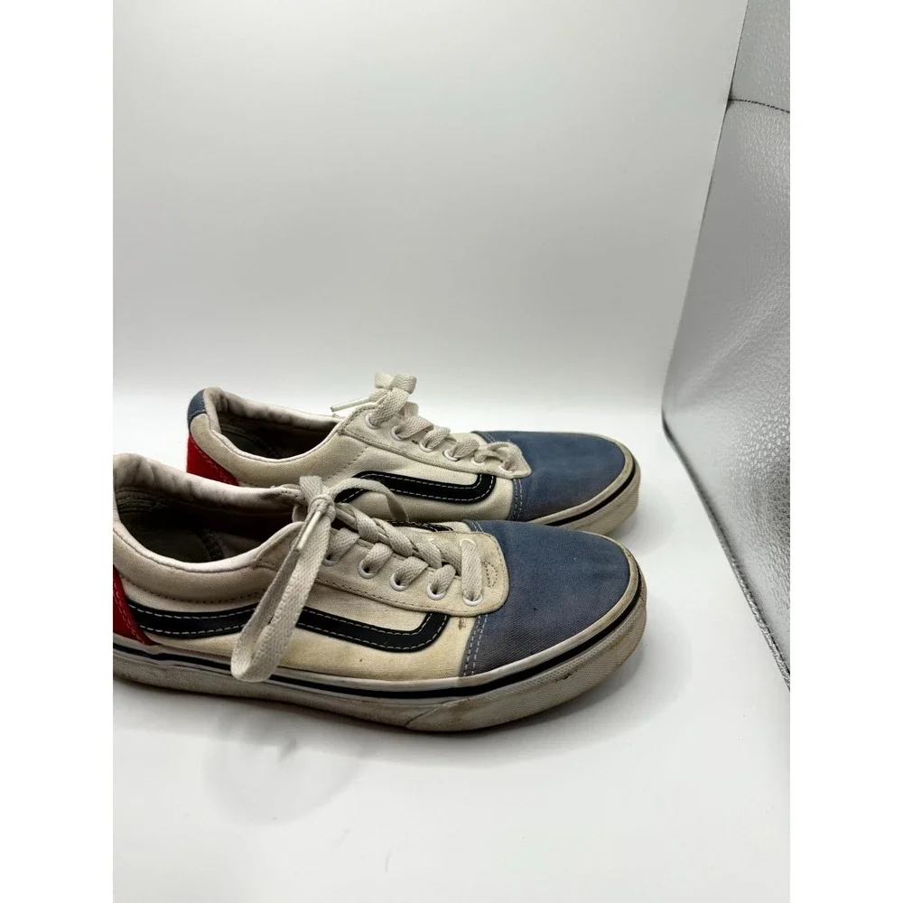 Vans Old Skool Unisex Kids 4 Sneaker Red White Blue Canvas Low Top‎ Skate Shoes